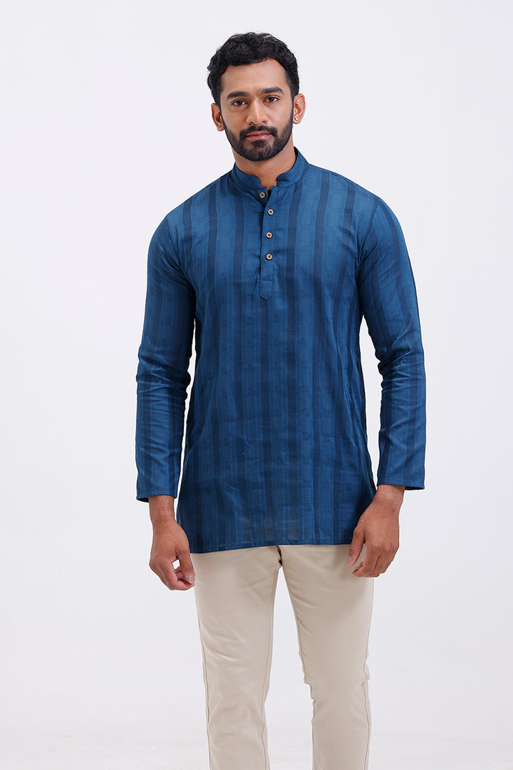 Leno - Peacock Blue Long Kurta for Men | Uathayam