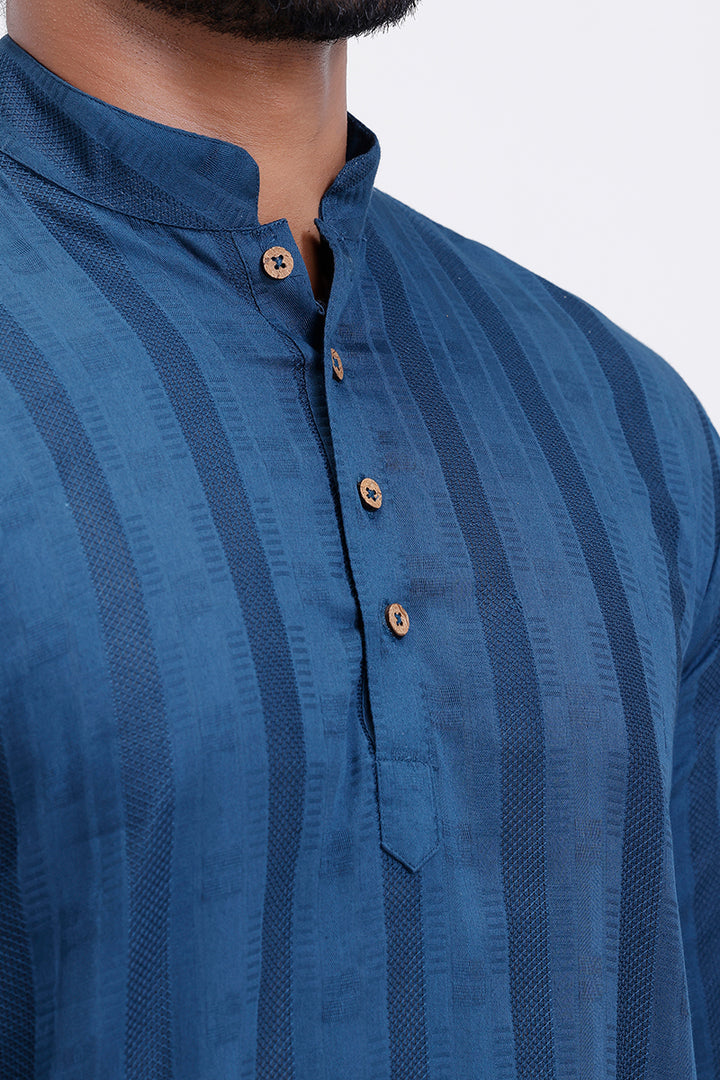Leno - Peacock Blue Long Kurta for Men | Uathayam