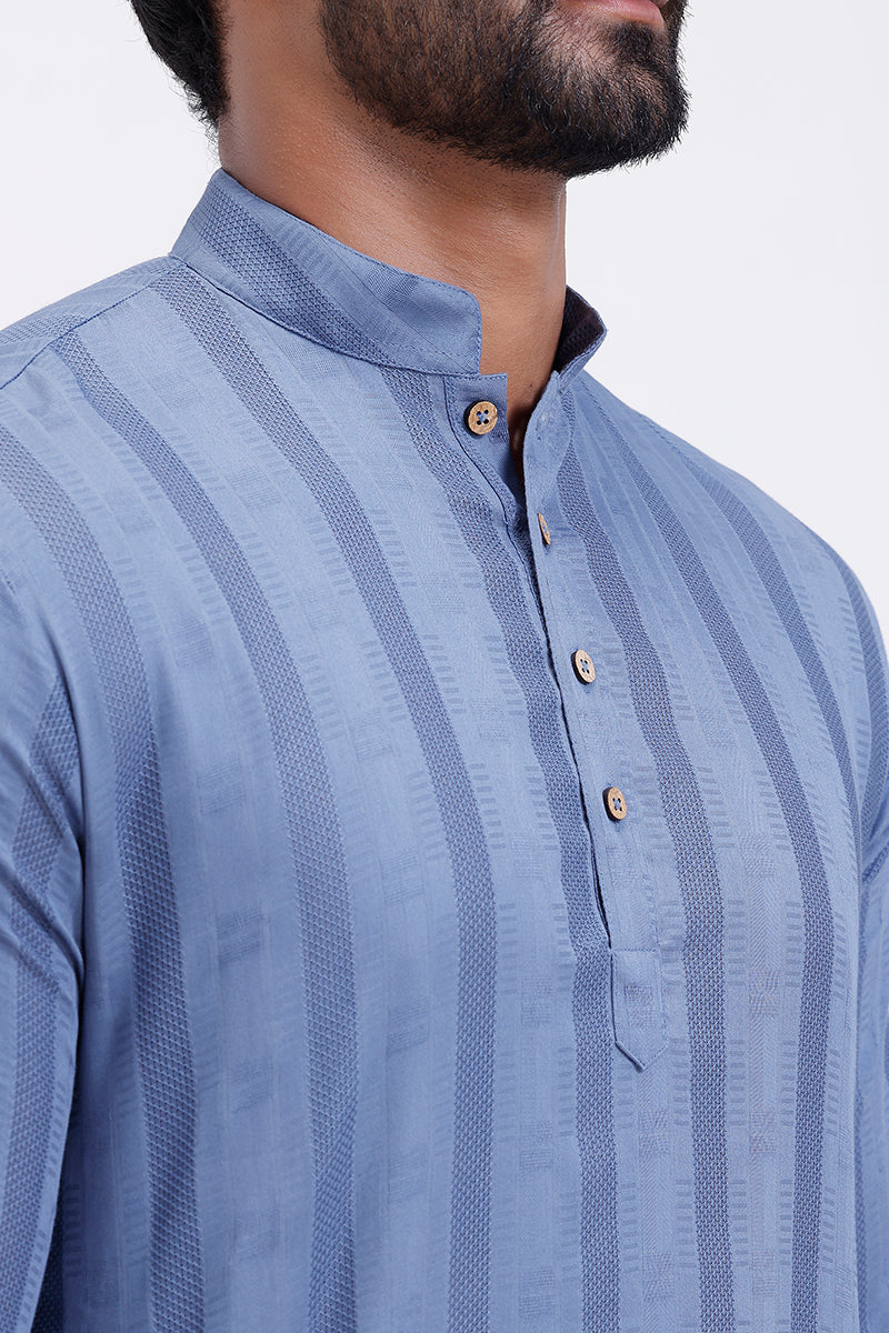 Slate blue long kurta for men