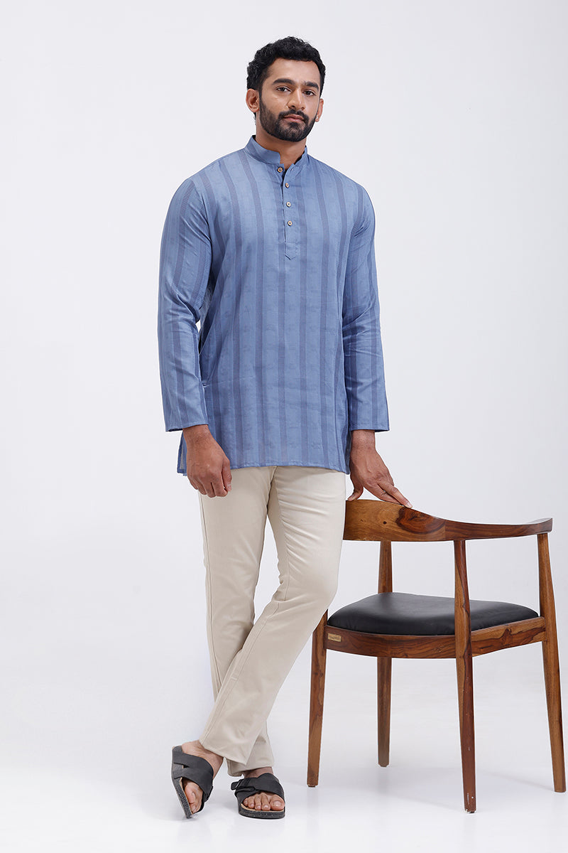 Breathable fabric slate blue kurta men