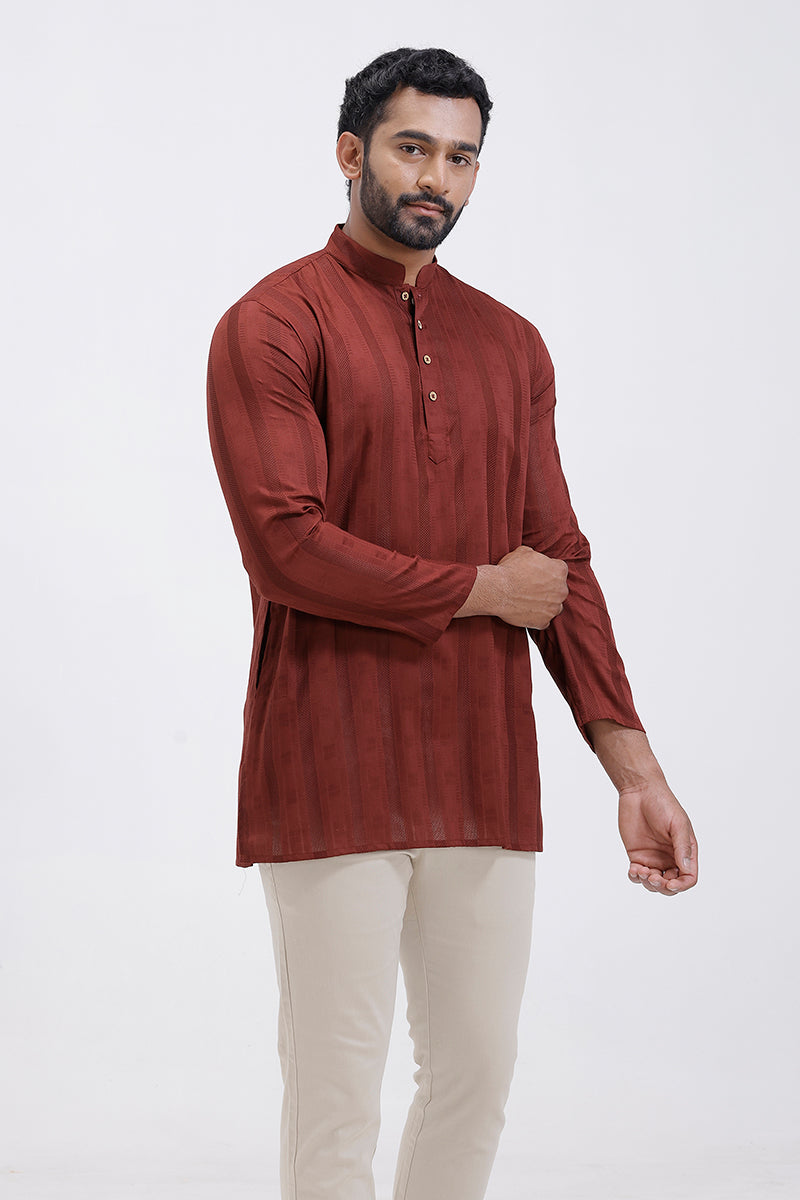 Leno fabric wooden red kurta