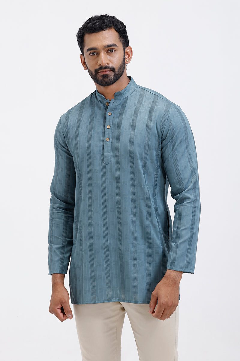 Steel blue long kurta for men