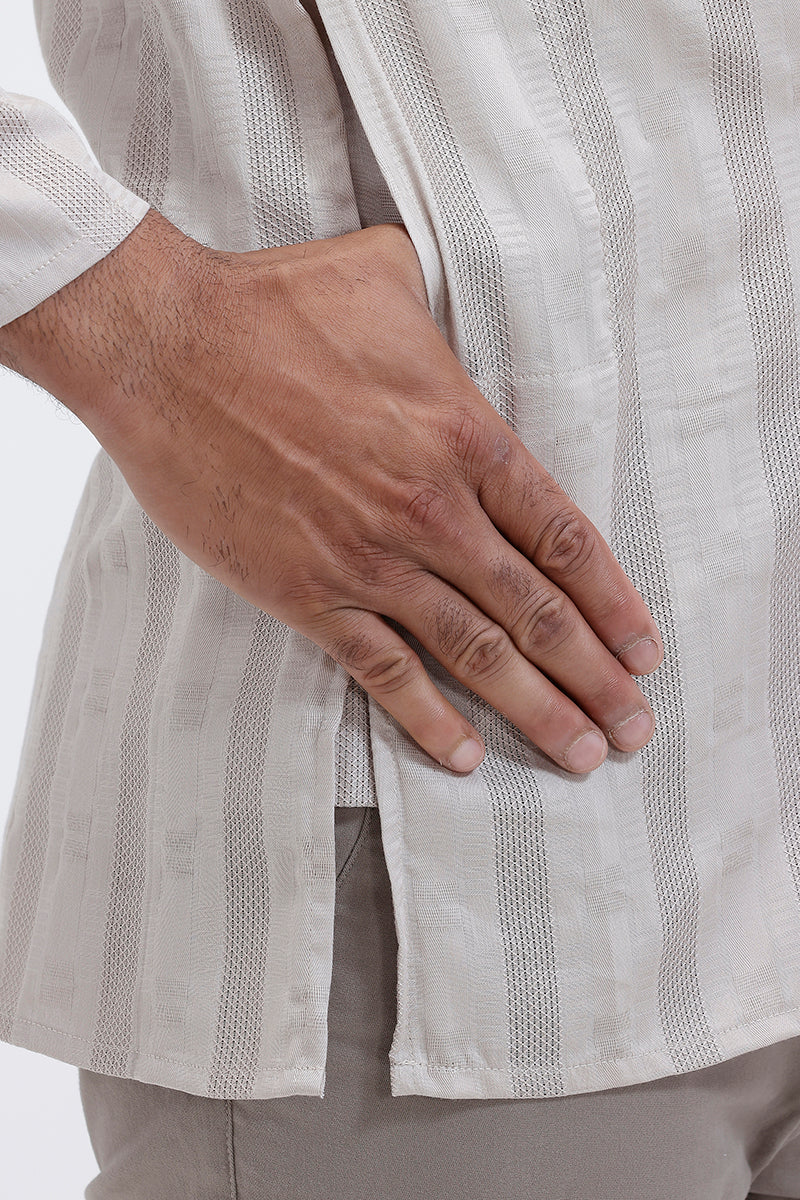 Mandarin collar beige kurta