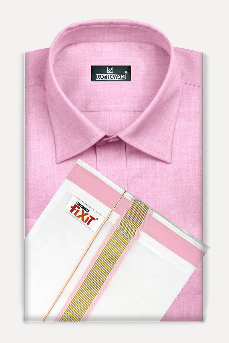 Taffy Pink With Fixit Fancy Border Dhoti Matching Set - KU10701