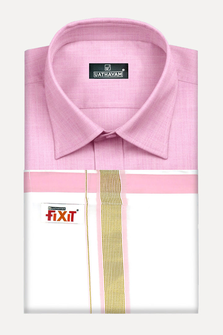 Taffy Pink With Fixit Fancy Border Dhoti Matching Set - KU10701
