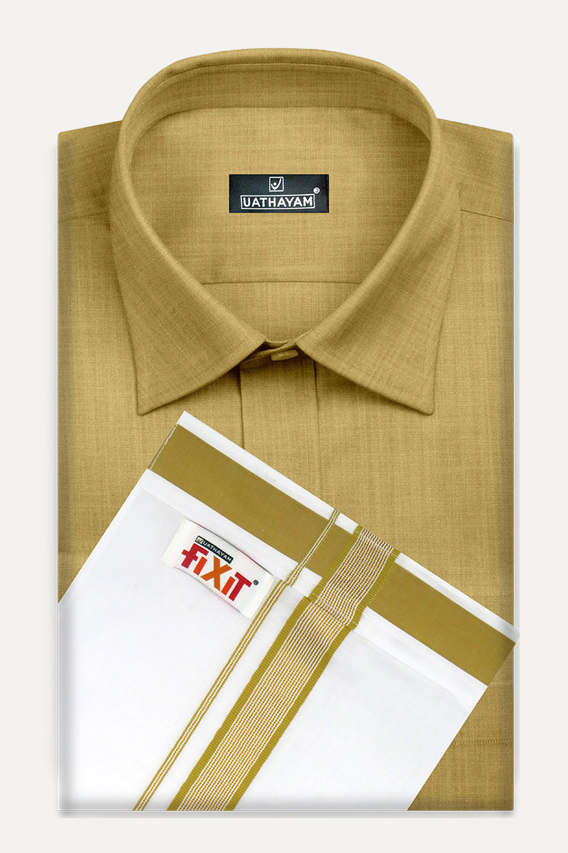 Gold With Fixit Fancy Border Dhoti Matching Set - KU10708