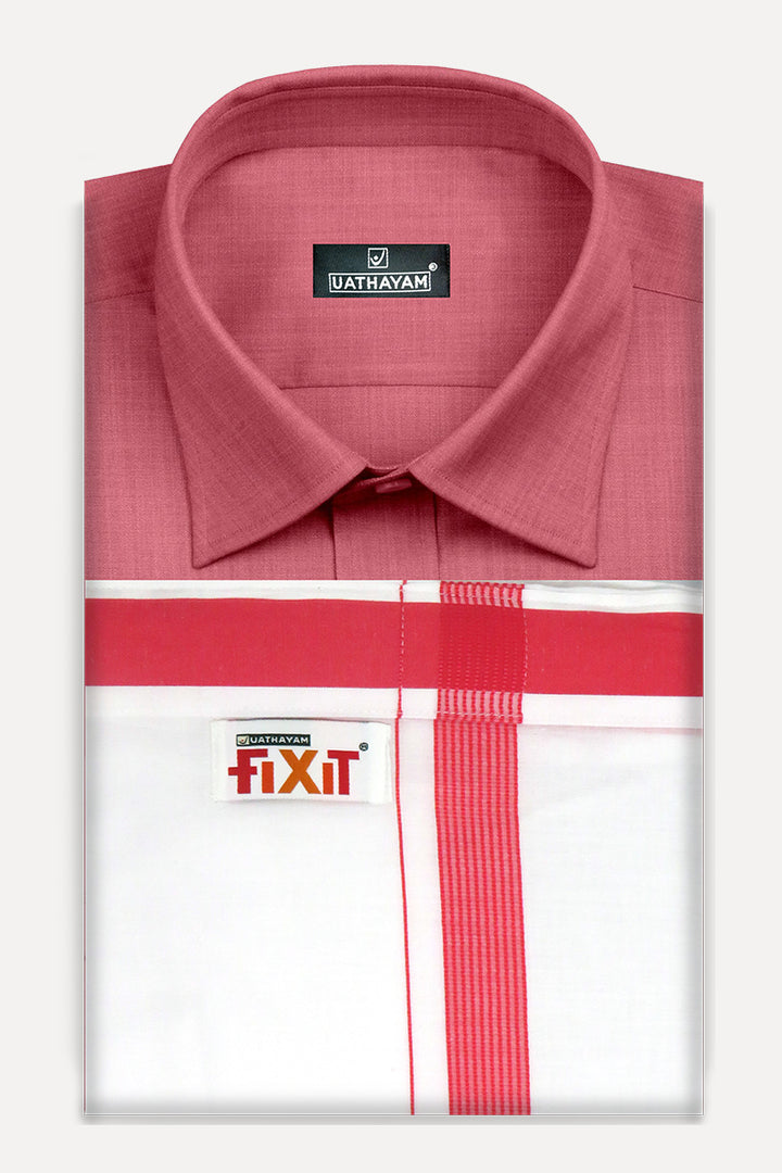 Dark Pink With Fixit Fancy Border Dhoti Matching Set - KU10711