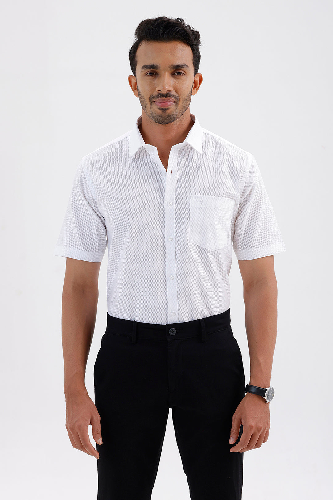 Men's White Cotton Lino Dobby Formal Shirt