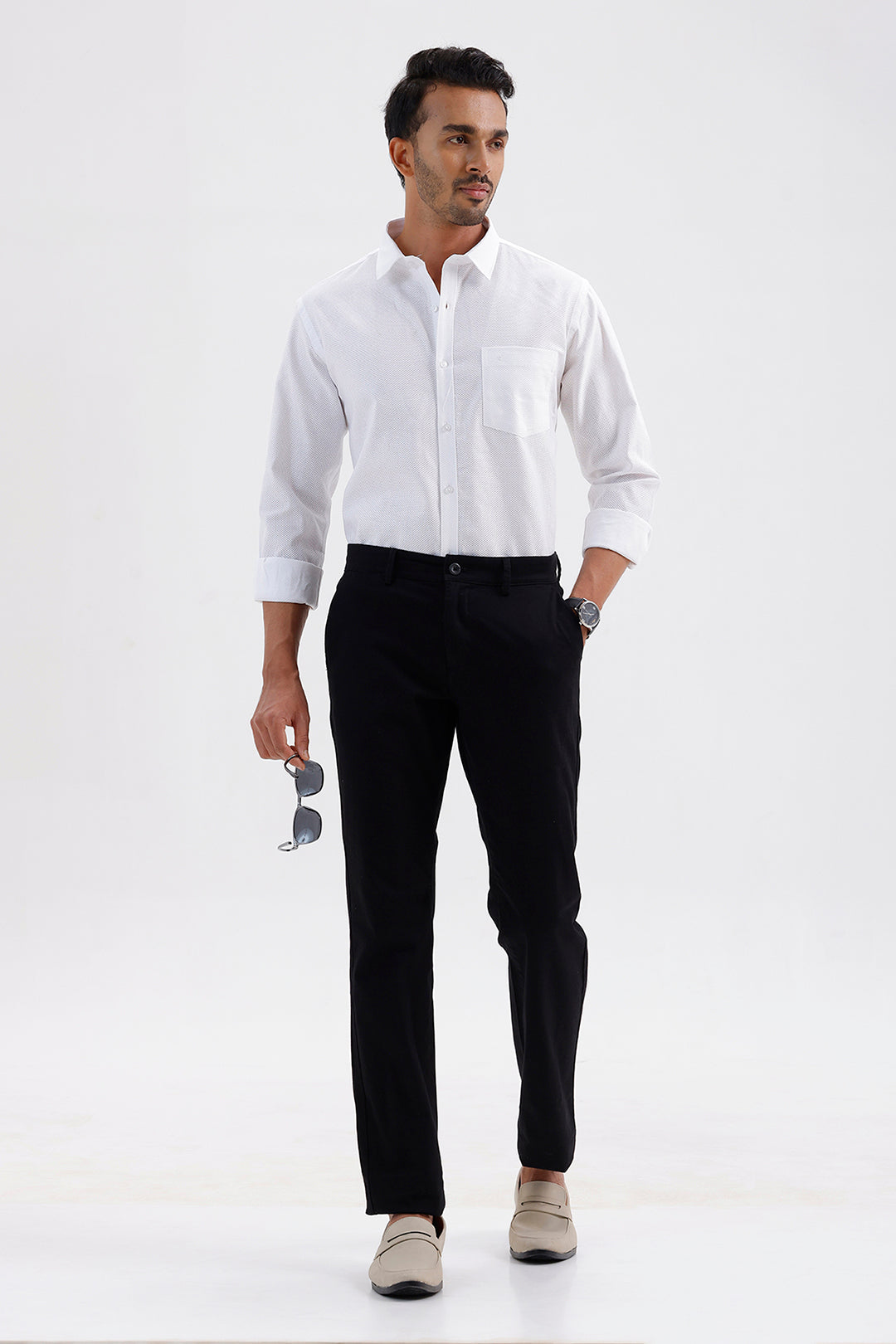 Lino Dobby Men's White Cotton Office Wear Shirt