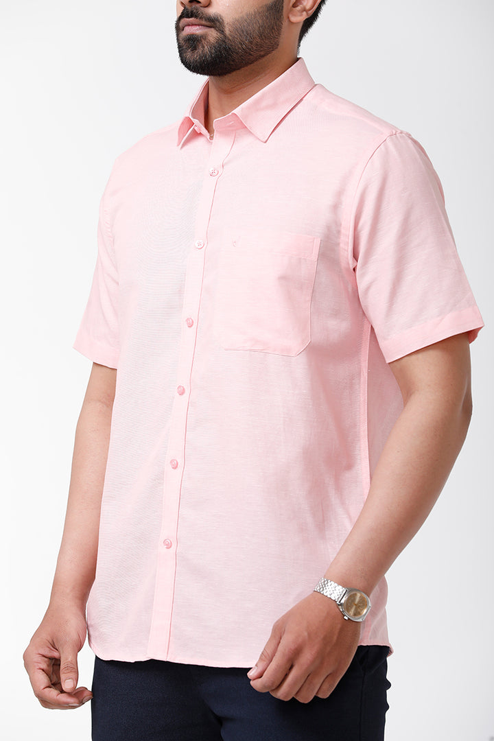 Men's Solid Cotton Linen Half Sleeve Shirts - Light Pink LC10102H