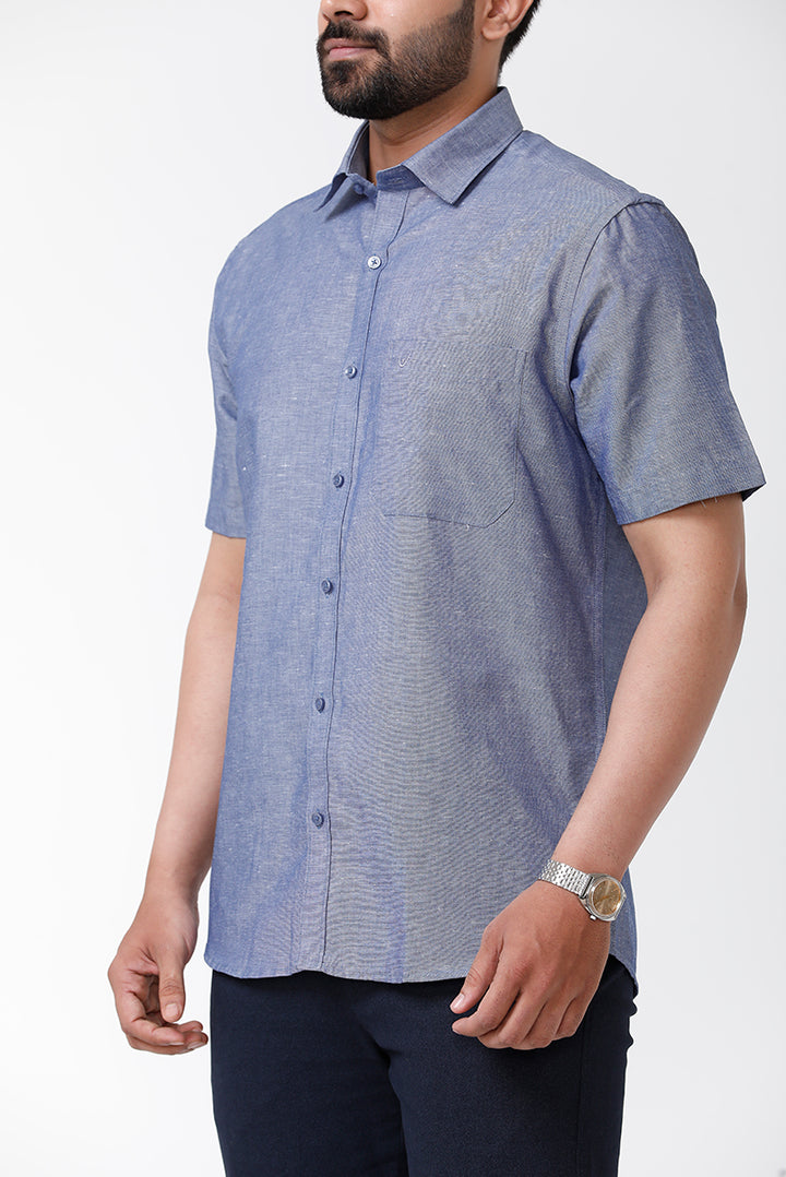 Men's Solid Cotton Linen Half Sleeve Shirts -Charcoal Blue LC10110H