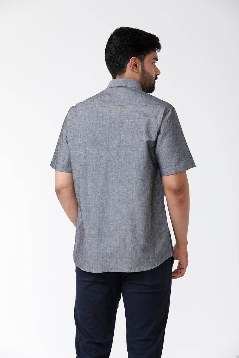 Men's Solid Cotton Linen Half Sleeve Shirts - Charcoal Grey LC10111H