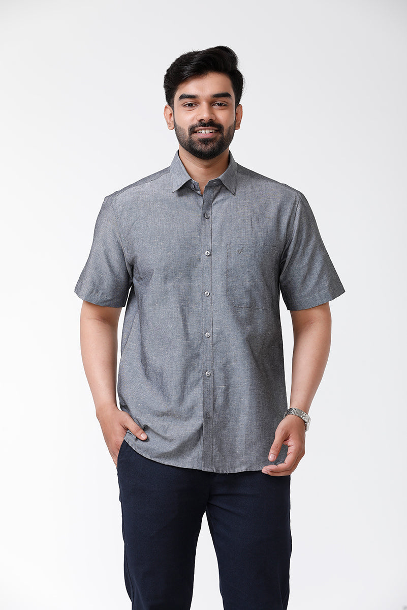 Men's Solid Cotton Linen Half Sleeve Shirts - Charcoal Grey LC10111H