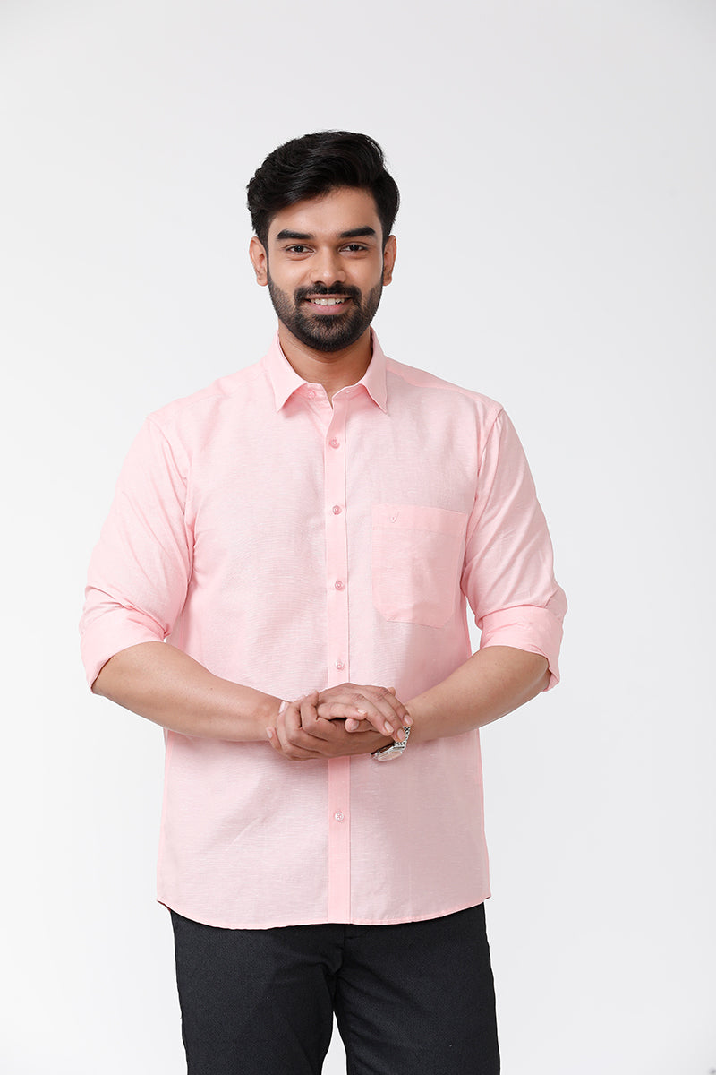 Men's Solid Cotton Linen Full Sleeve Shirts - Smart Pink LC10102F