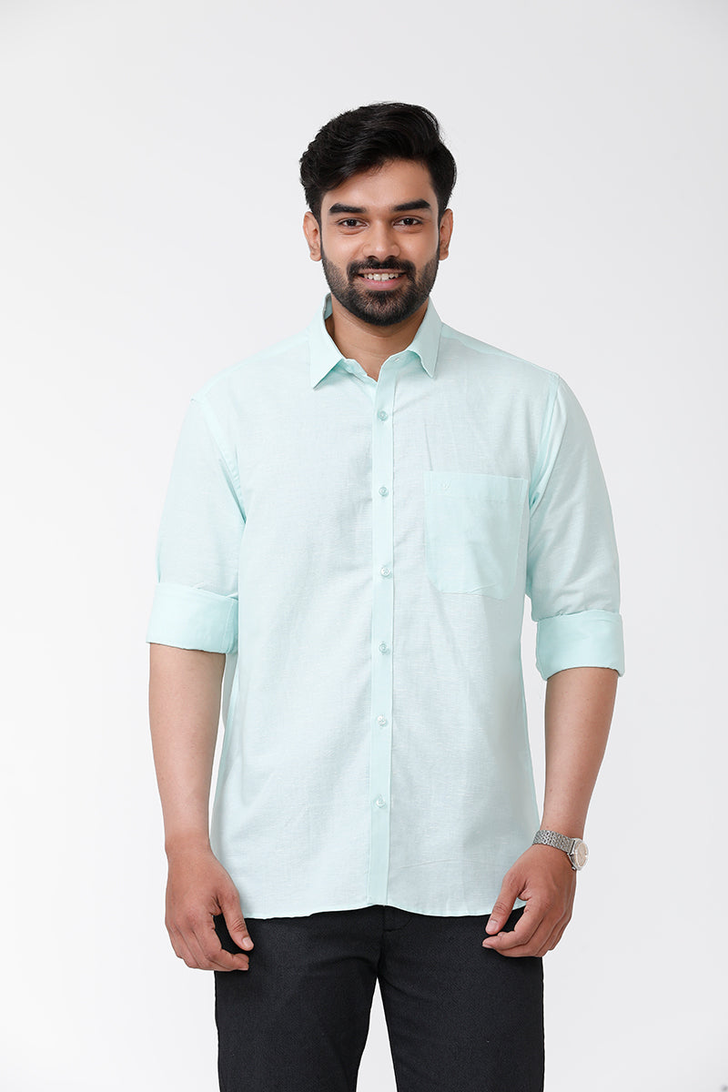 Men's Solid Cotton Linen Full Sleeve Shirts - Light Green LC10101F