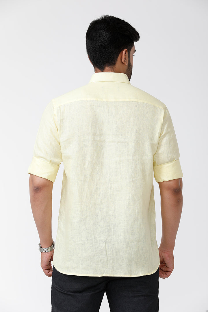 Men's Solid Cotton Linen Full Sleeve Shirts - Cyber Yellow LC10107F