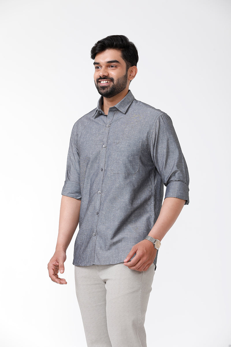 Men's Solid Cotton Linen Full Sleeve Shirts - Charcole LC101011F