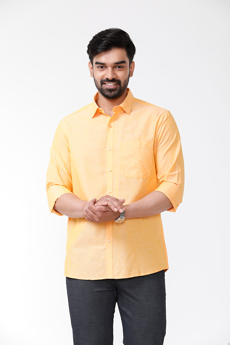 Men's Solid Cotton Linen Full Sleeve Shirts - Orange Yellow LC10104F