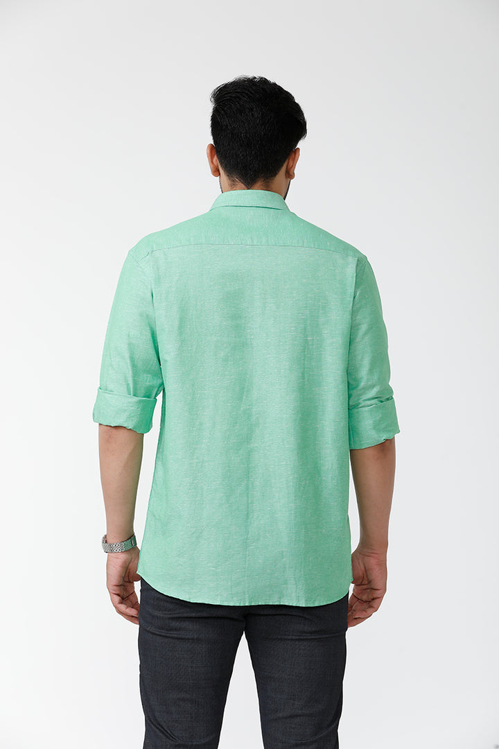 Men's Solid Cotton Linen Full Sleeve Shirts - SummerGreen LC10105F