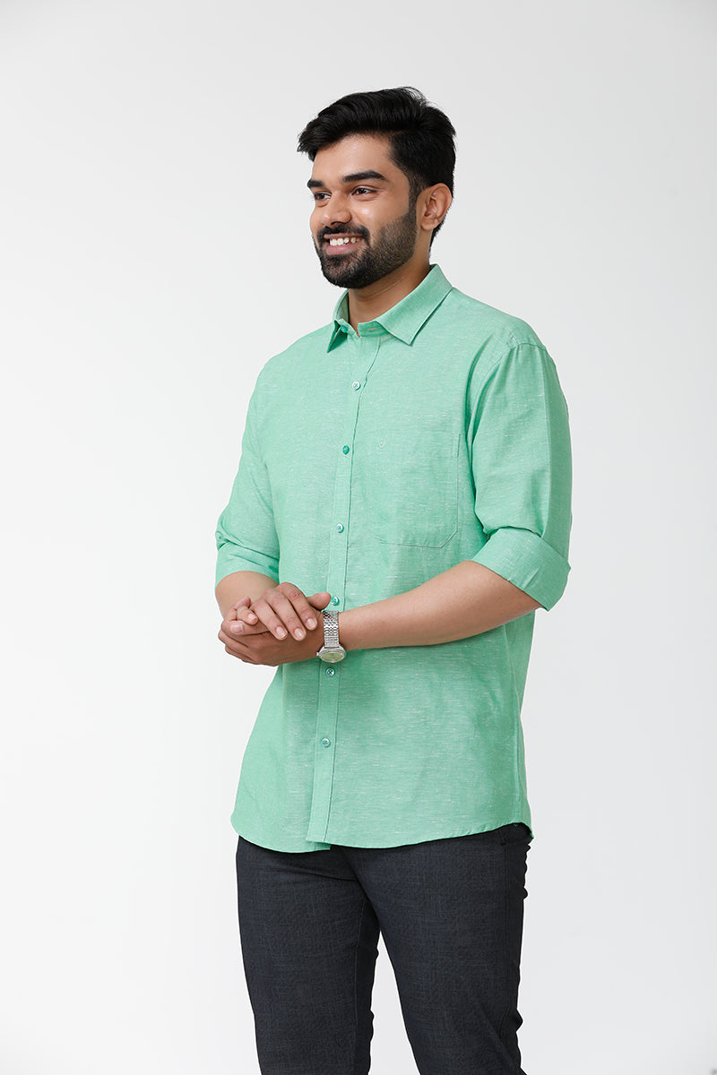 Men's Solid Cotton Linen Full Sleeve Shirts - Summer Green LC10105F