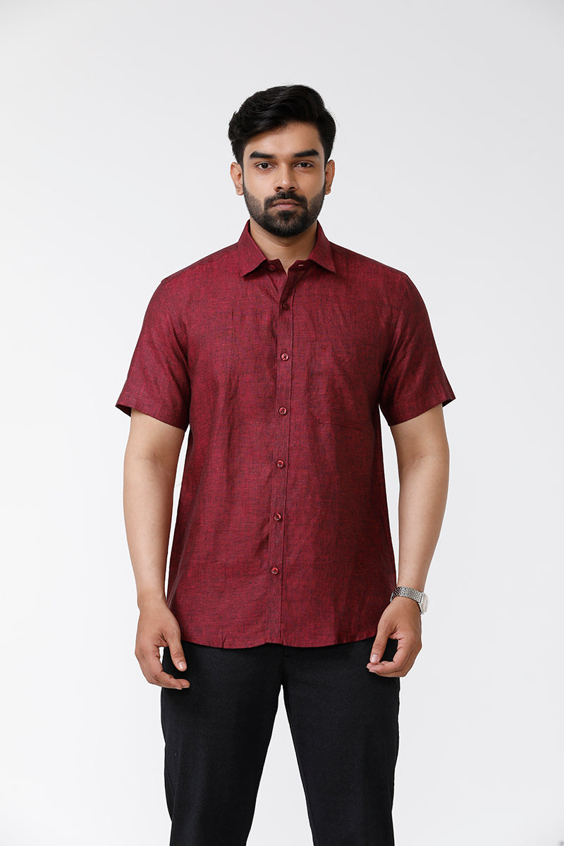 Maroon - Pure Linen Colour Linen Shirts - LC20009