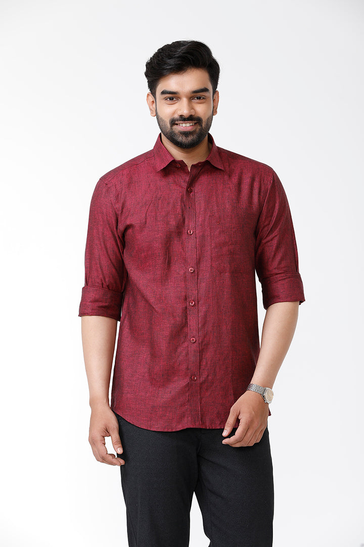Maroon - Pure Linen Colour Linen Shirts - LC20009