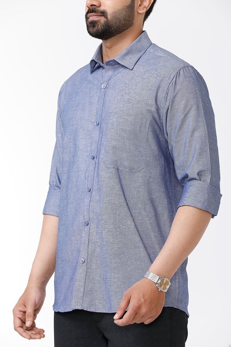 Men's Solid Cotton Linen Full Sleeve Shirts - Charcoal Blue LC10110F