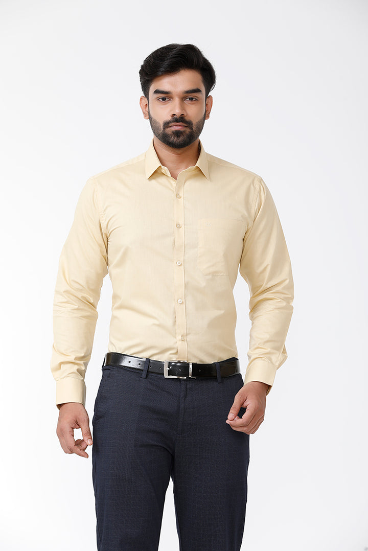 ARISER Zurich Tan Color Cotton Rich Solid Formal Slim Fit Full Sleeve Shirt for Men - ZU10407