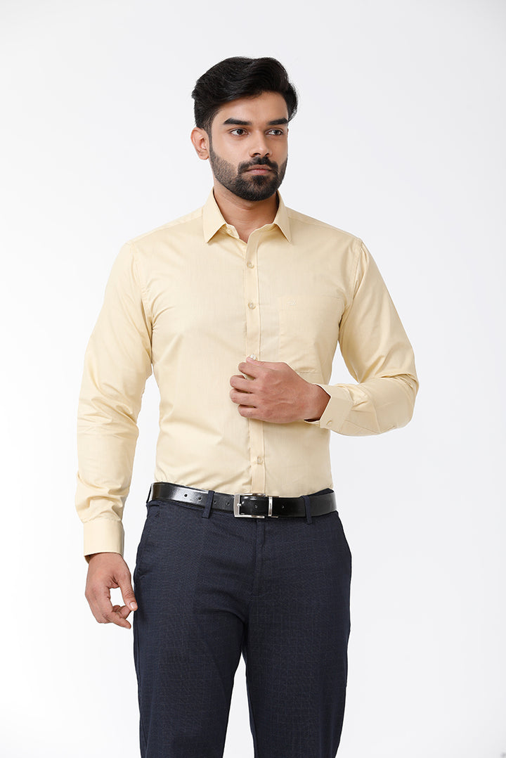 ARISER Zurich Tan Color Cotton Rich Solid Formal Slim Fit Full Sleeve Shirt for Men - ZU10407