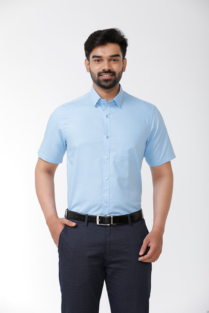 ARISER Zurich Blue Color Cotton Rich Solid Formal Slim Fit Half Sleeve Shirt for Men - ZU10403