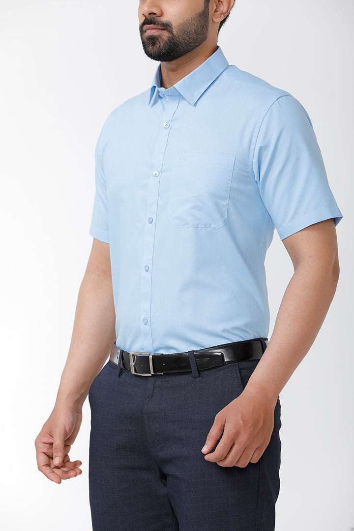 ARISER Zurich Blue Color Cotton Rich Solid Formal Slim Fit Half Sleeve Shirt for Men - ZU10403