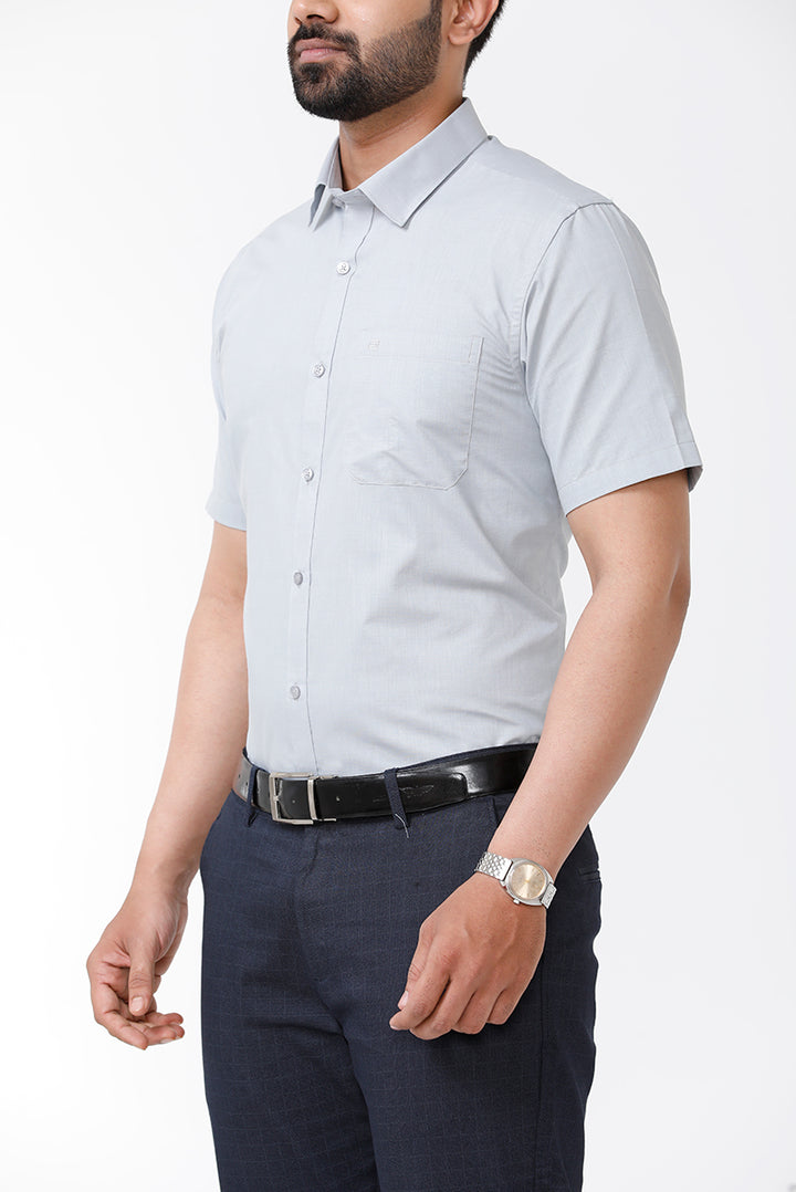 ARISER Zurich Grey Color Cotton Rich Solid Formal Slim Fit Half Sleeve Shirt for Men - ZU10404