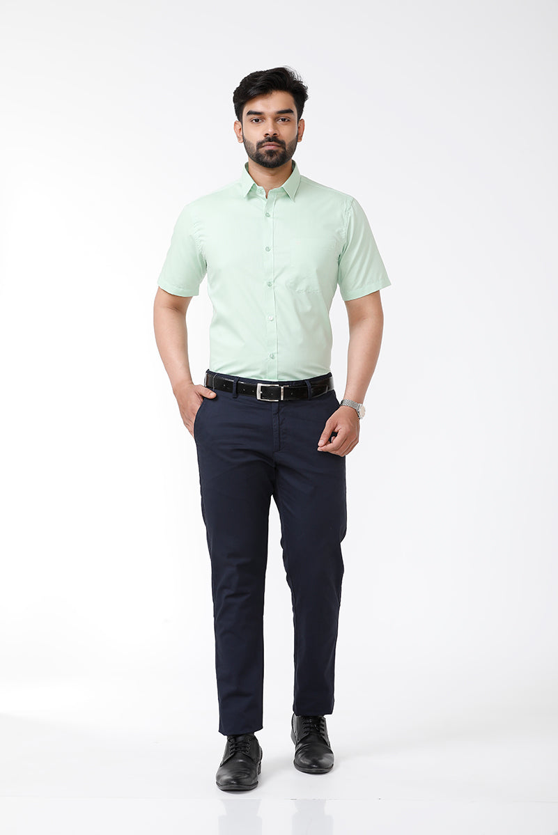 ARISER Zurich Pista Green Color Cotton Rich Solid Formal Slim Fit Half Sleeve Shirt for Men - ZU10405