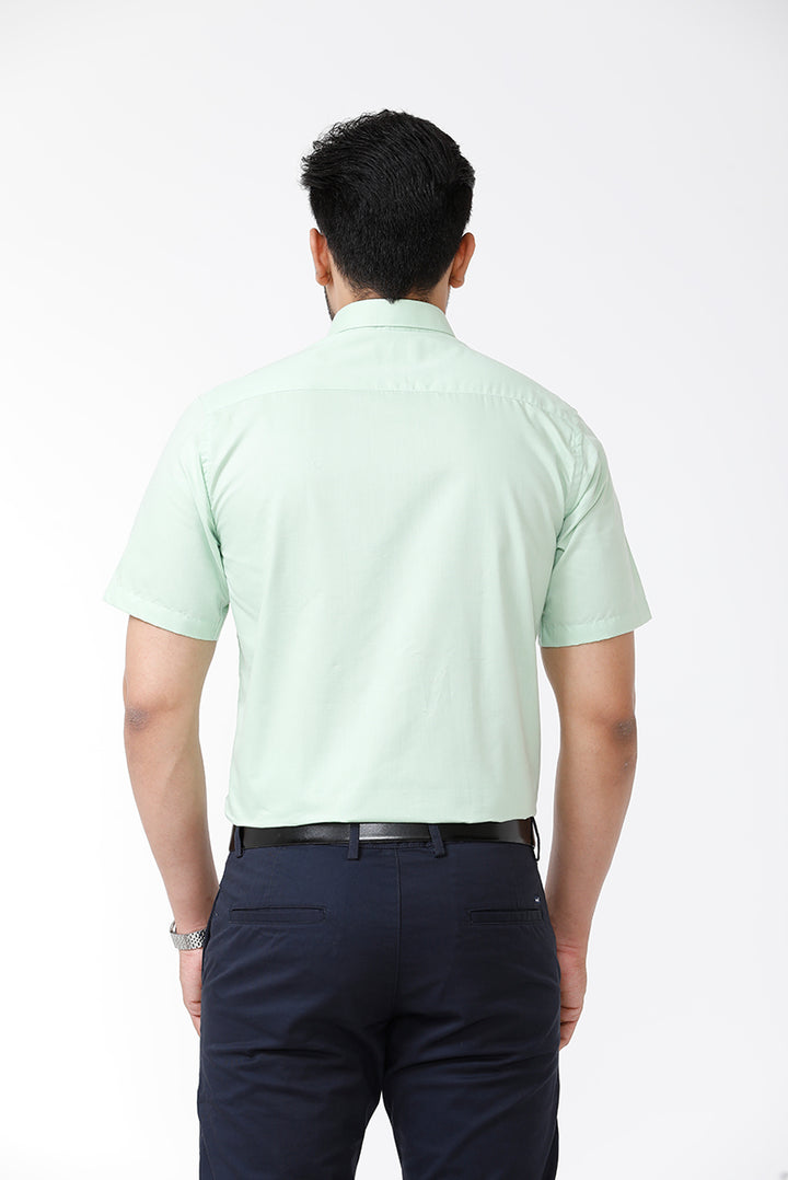 ARISER Zurich Pista Green Color Cotton Rich Solid Formal Slim Fit Half Sleeve Shirt for Men - ZU10405