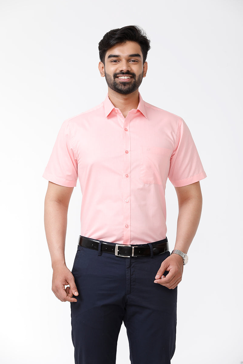 ARISER Zurich Pink Color Cotton Rich Solid Formal Slim Fit Half Sleeve Shirt for Men - ZU10406