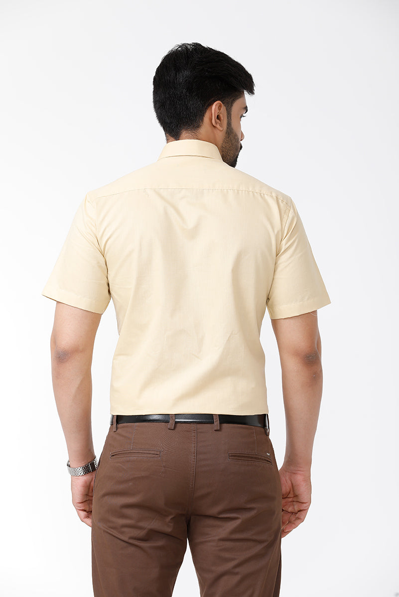 ARISER Zurich Tan Color Cotton Rich Solid Formal Slim Fit Half Sleeve Shirt for Men - ZU10407
