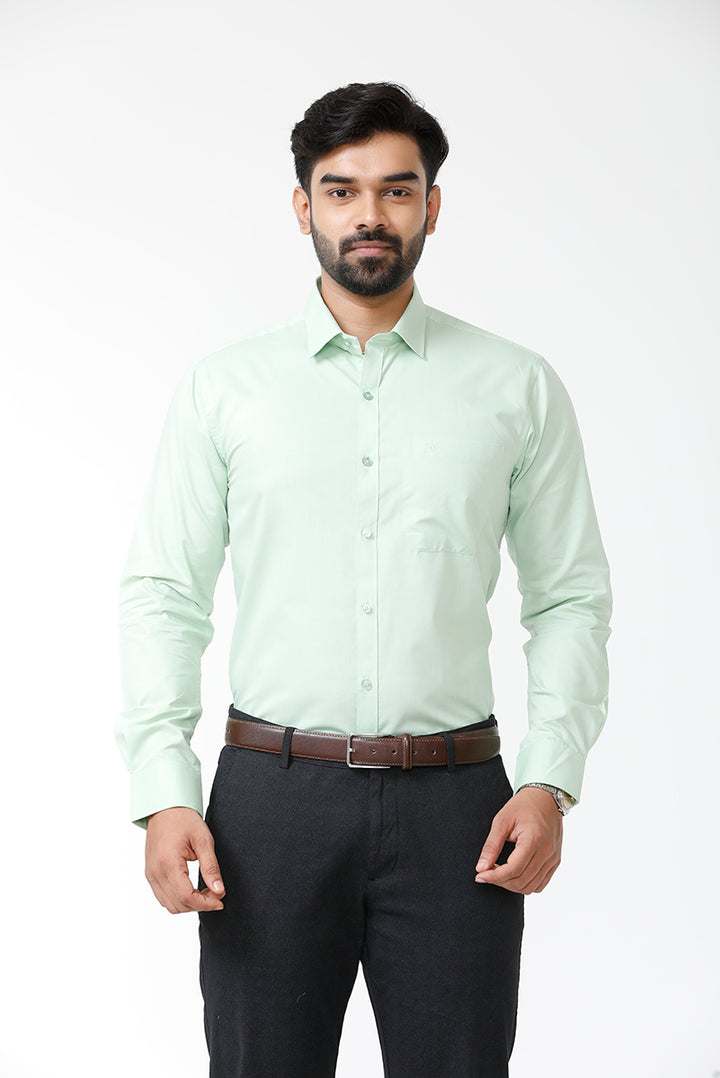 ARISER Zurich Pista Green Color Cotton Rich Solid Formal Slim Fit Full Sleeve Shirt for Men - ZU10405