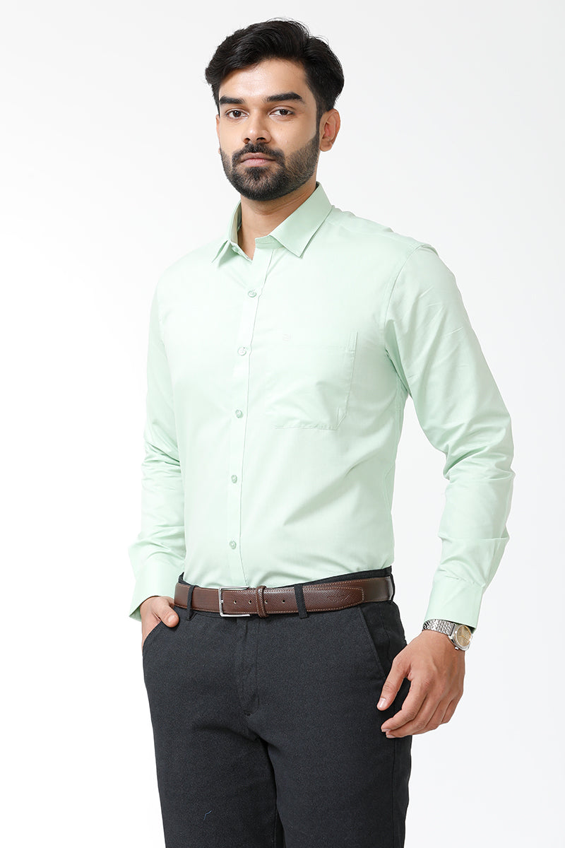 ARISER Zurich Pista Green Color Cotton Rich Solid Formal Slim Fit Full Sleeve Shirt for Men - ZU10405