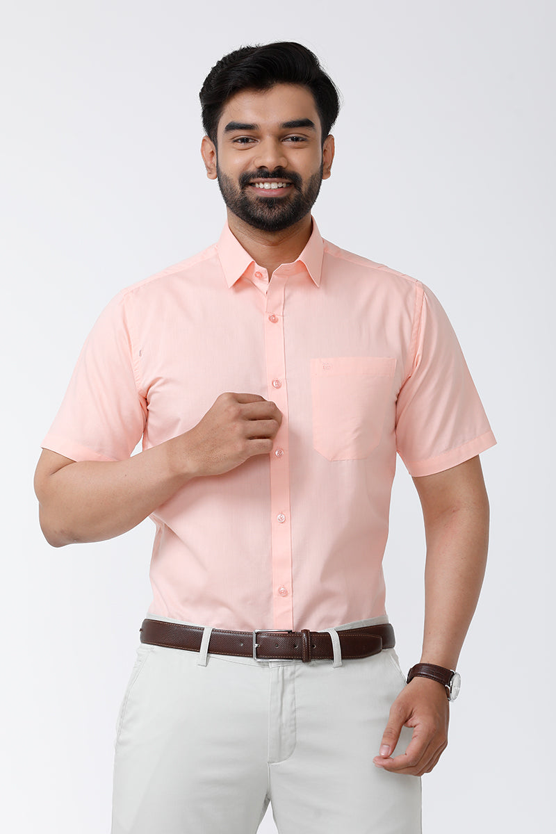 ARISER Zurich Light Orange Color Cotton Rich Solid Formal Slim Fit Half Sleeve Shirt for Men - ZU10401