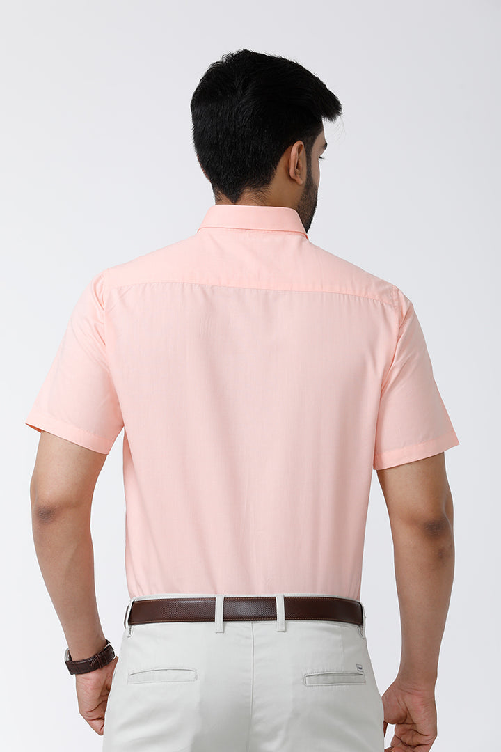 ARISER Zurich Light Orange Color Cotton Rich Solid Formal Slim Fit Half Sleeve Shirt for Men - ZU10401