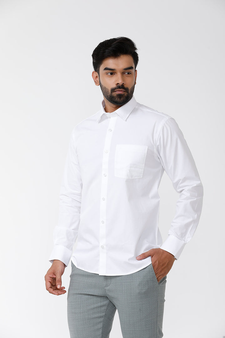 Uathayam Minister Cotton Formal White Shirt For Men
