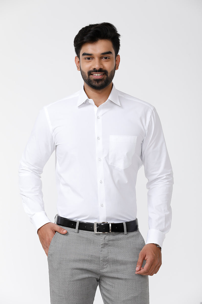 Uathayam Good Luck Cotton Formal White Shirt For Men