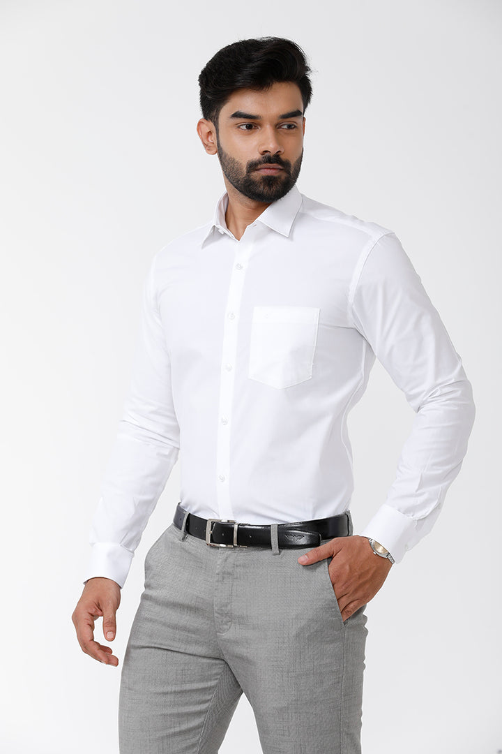 Uathayam Snow Field Cotton Formal White Shirt For Men