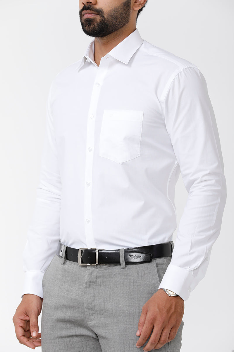 Uathayam Snow Field Cotton Formal White Shirt For Men