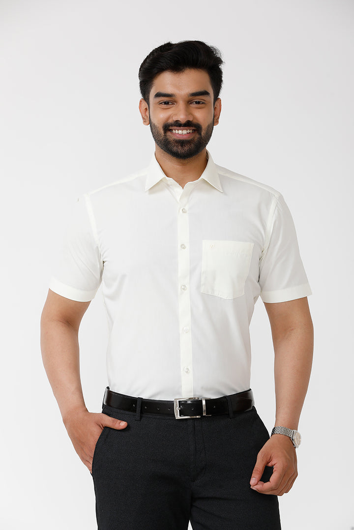 UATHAYAM Vasantham Cream Solid Half Sleeve Regular Fit For Men