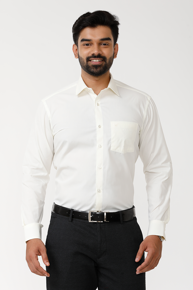 UATHAYAM Vasantham Cream Solid Full Sleeve Regular Fit For Men