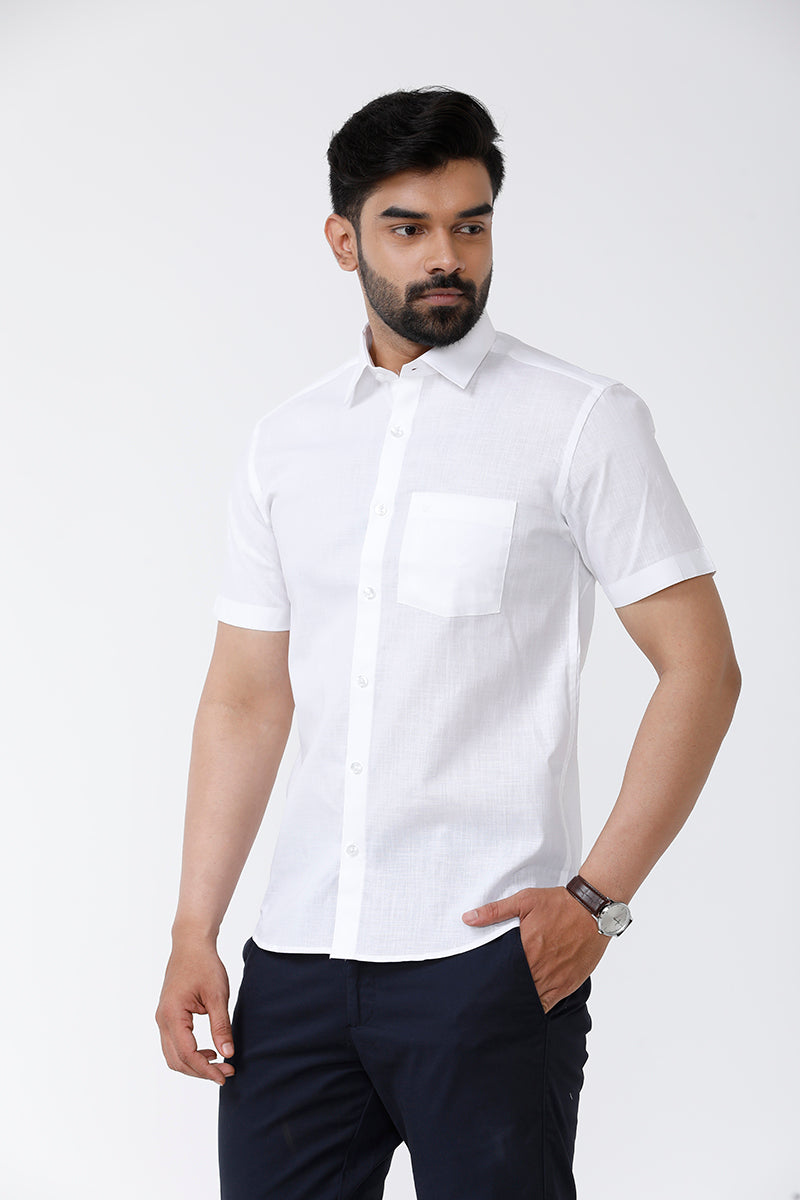 Classic Mono Cotton White Shirt, White Shirt For Men