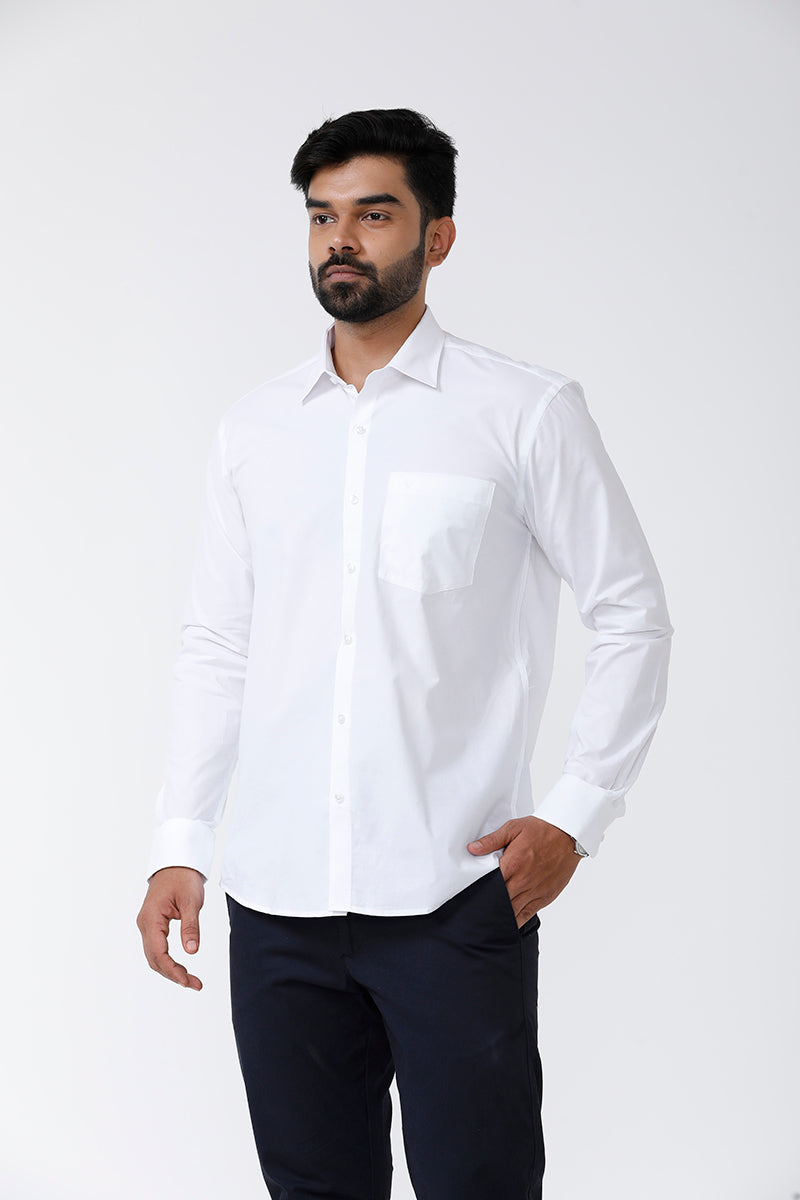 Uathayam White Field Cotton Formal White Shirt For Men