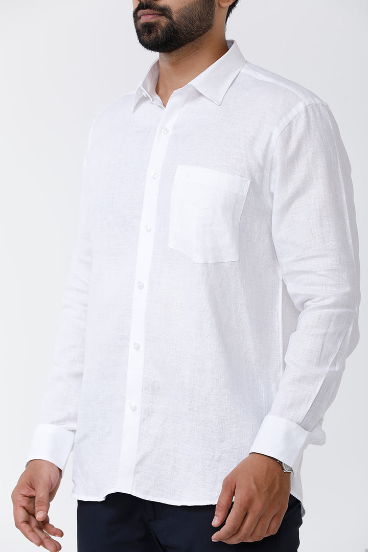 Uathayam Linen Basic Cotton Linen Formal White Shirt For Men