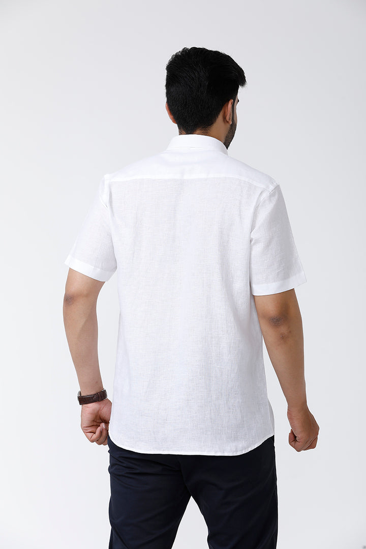 Uathayam Linen Basic Cotton Linen Formal White Shirt For Men